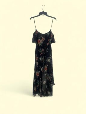 chinese dress ladies Black Embroidered Maxi Dress with Long Sleeves